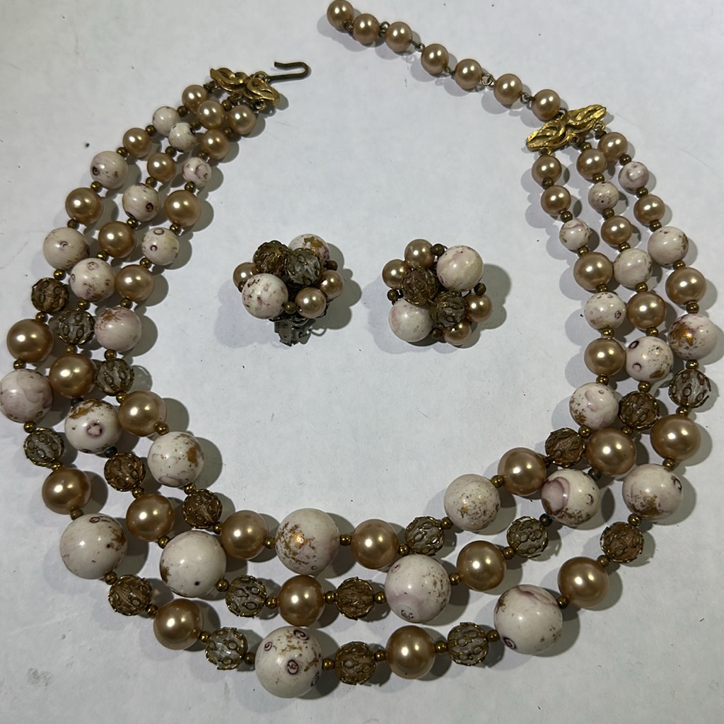 Vintage Deauville 1950s 3 Strand Filigree Choker | Earrings - So Mad Men!!